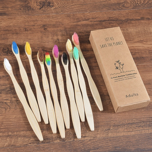 Toothbrush 10 Pack - Eco Friendly Bamboo (Soft Bristle)