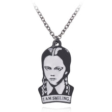 Load image into Gallery viewer, Addams Family &#39;I am Smiling&#39; Pendant Necklace or Enamel Pin Badge
