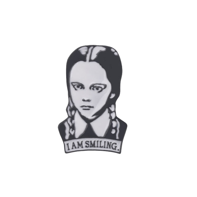 Addams Family 'I am Smiling' Pendant Necklace or Enamel Pin Badge